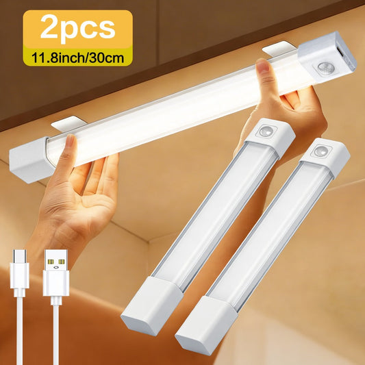 Motion Sensor LED Cabinet Light 4 Pack USB Powered - 3 Color Modes, Wireless Under Cabinet Lighting Bar, Adhesive Mount for Kitchen, Closet, Wardrobe, Hallway & Bedroom (7.87" / 11.81")