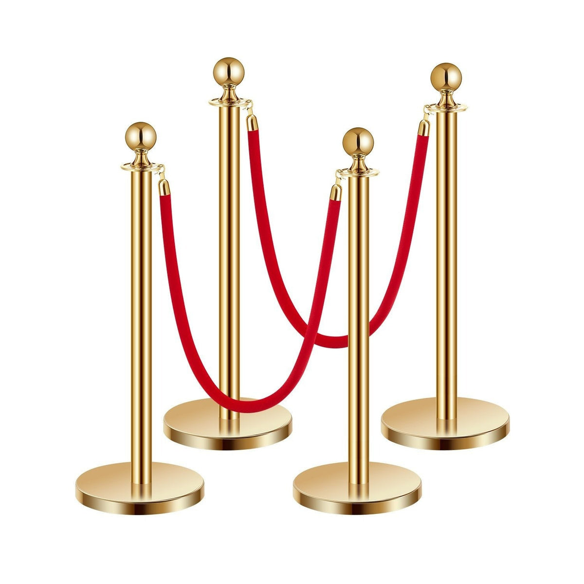 Stanchion Posts with Red Velvet Rope Set - Gold Crowd Control Barrier, for Home, Office and Event Organization