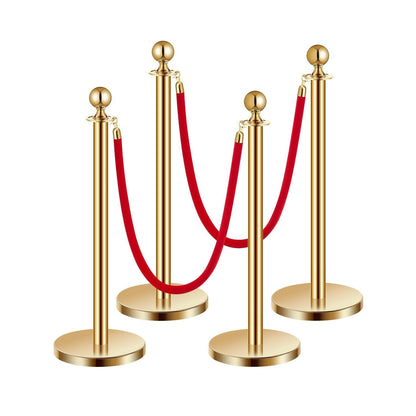 Stanchion Posts with Red Velvet Rope Set - Gold Crowd Control Barrier, for Home, Office and Event Organization
