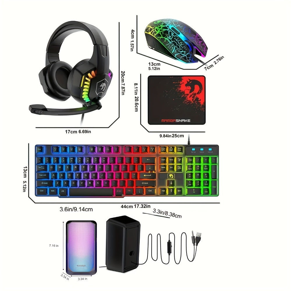 Complete 5-in-1 Gaming Setup Bundle RGB, 104 Keys Wired Keyboard, 2400 DPI Optical Mouse, Gaming Headphone