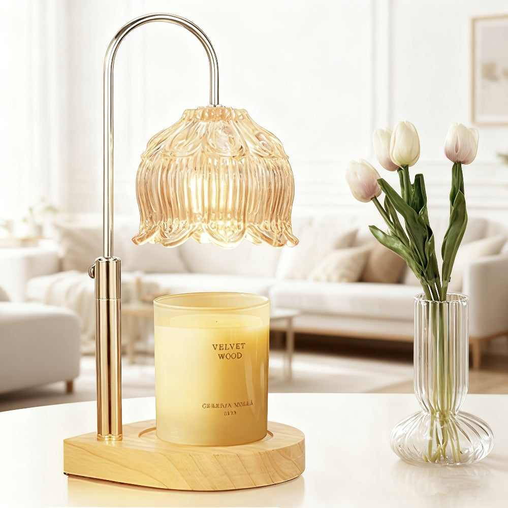 Electric Candle Warmer with Timer, Crystal Wax Melt Warmer Lamp, Adjustable Temperature, Lily Shape Glass Candle Warmer for Scented Jar Candles, 2/4/8 Hour Timer, Holiday Home Decor Gift