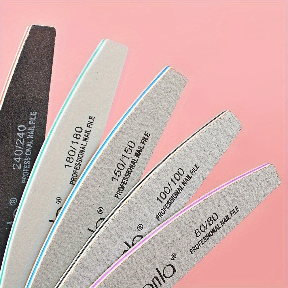 10-Piece Mixed Half-Moon Nail File Set with 80/80, 100/100, 150/150, 180/180 and 240/240 Grit Labels