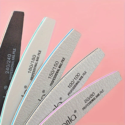 10-Piece Mixed Half-Moon Nail File Set with 80/80, 100/100, 150/150, 180/180 and 240/240 Grit Labels