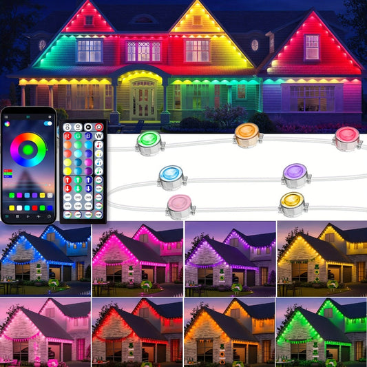 Permanent Outdoor Lights IP67 Waterproof – RGB LED Eaves Light, App & Remote Control, Color Changing for Halloween, Christmas, Holiday, Party & Daily Roof Lighting (20/30/50/100/200/300/500 FT)