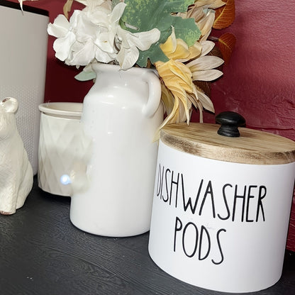 Laundry Ball Storage Organizer Round Wooden Container in White or Black for Countertop Storage