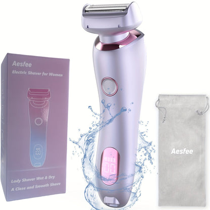 Bikini Shaver for Women Waterproof Rechargeable Stainless Steel Blade Electric Body Hair Razor – Wet & Dry Pubic Legs Arms Underarm Hair Removal, Portable Close Shave Purple