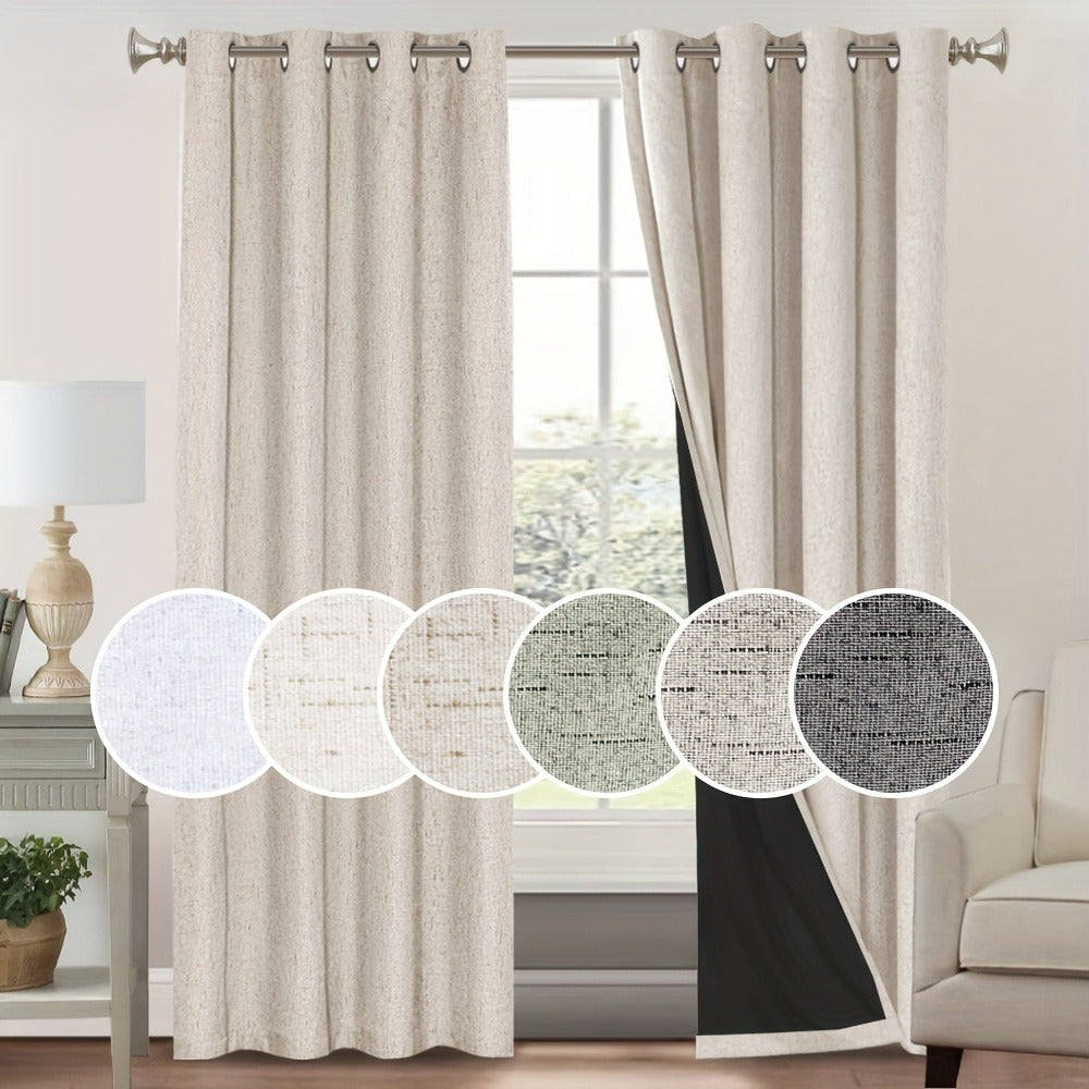 Two-Panel Linen-Textured Blackout Curtain Set in Six Colors with 52-Inch Width and Four Lengths