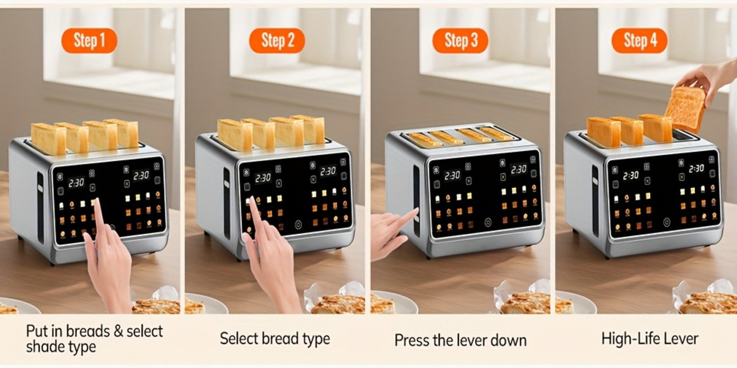 Four-Slice Touchscreen Toaster with Dual Independent Controls, Six Bread Modes, Six Shade Levels and Timer Displays
