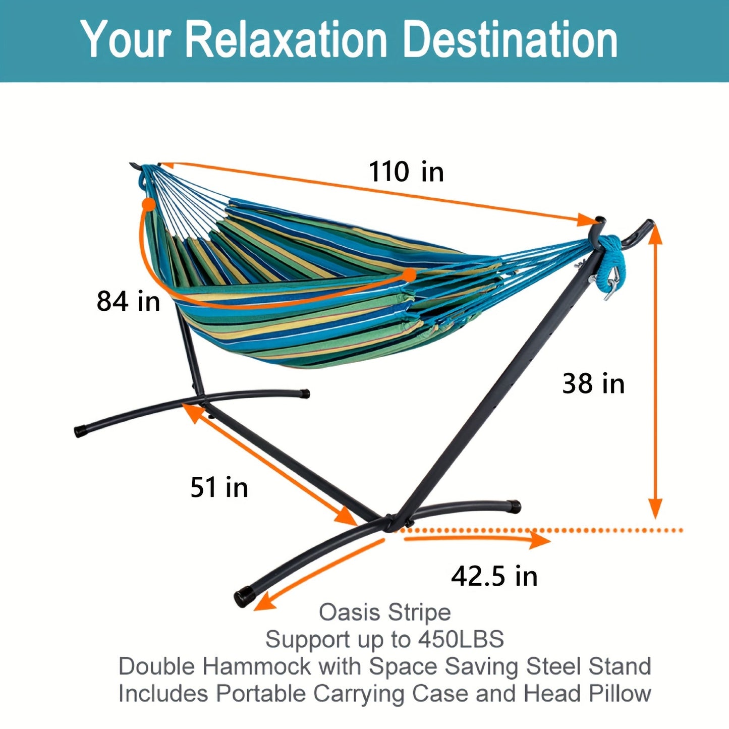 Hammock and Steel Stand Set with Pillow, Carry Case, Eight Colors and 450 lb Load-Limit Marking