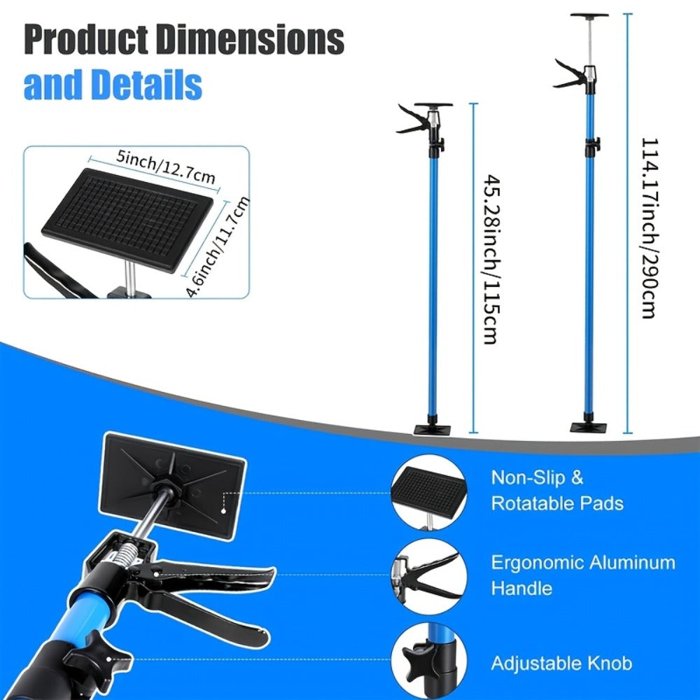 Adjustable Steel Support Rods for Drywall & Cabinet Installation, Extendable Construction Support Poles 19.7"-45.3" / 45"-114", Manual Lifting Tool Height Adjuster for Home Renovation, 2PCS & 4PCS Sets
