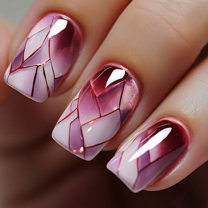 Press On Nails 216-Piece Soft Gel Short Square Set with French, Gradient, Glitter and Heart Designs