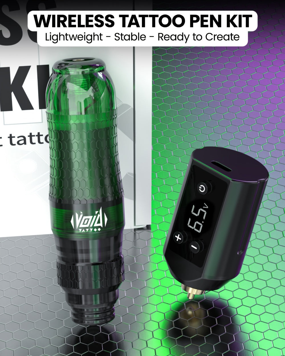 Tattoo Machine Kit VOID Wireless Pen with 1200mAh Battery, 4-12V Adjustment, 10 Cartridges and 5 Ink Shades