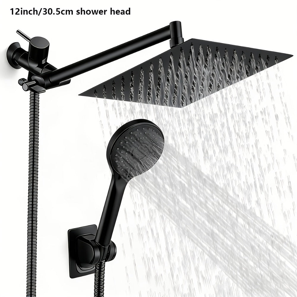 High Pressure Rainfall Shower Head Combo with Handheld Spray – 9 Spray Settings, 180° Adjustable Bracket, Stainless Steel Hose, Anti-Clog Nozzles, Modern Bathroom Shower System