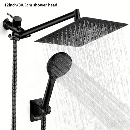 High Pressure Rainfall Shower Head Combo with Handheld Spray – 9 Spray Settings, 180° Adjustable Bracket, Stainless Steel Hose, Anti-Clog Nozzles, Modern Bathroom Shower System