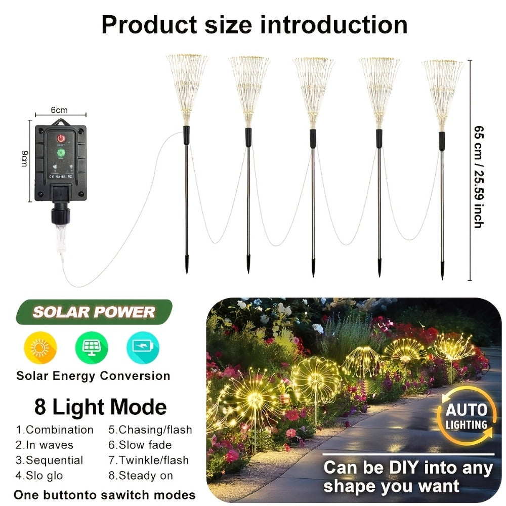 Solar Garden Light Firework Starburst Stakes with 8 Modes, Warm White or Colorful LED Options