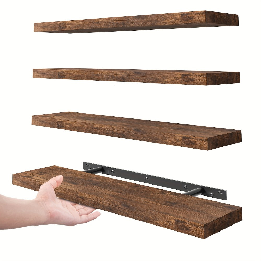 Floating Shelves Wall Mounted Set of 4 - 22 Inch Wall Shelves with Invisible Brackets for Bathroom Living Room Bedroom Kitchen Decor, Walnut Black White White Oak Light Brown