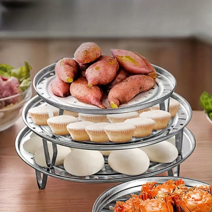 Stainless Steel Steamer Rack Set 3-Piece Multi-Layer Round Steamer Insert with Can Holder – Fits Most Pots for Home Kitchen | Stackable Steam Tray Cooking Rack for Vegetables Dumplings & More