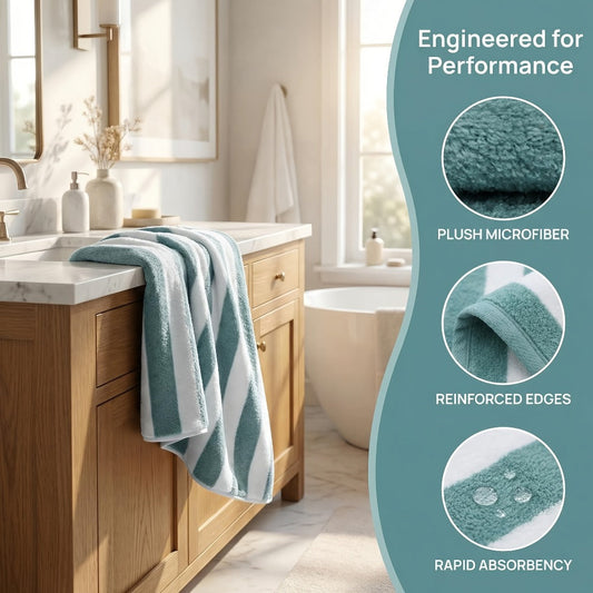 Towel Set 1, 3 or 10 Piece Polyester Striped Options with Bath, Face and Hand Towels for Home and Guest Use