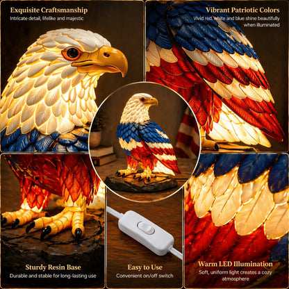 Night Light Stained-Glass-Effect Eagle Table Lamp with 3D Resin Form, Warm LED Glow and One-Piece Configuration