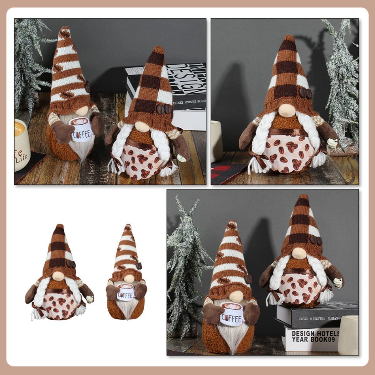 Gnome Plush Doll Shelf Sitter 2pcs – Swedish Tomte Elf Figurines for Coffee Bar, Farmhouse Kitchen & Home Decor – Cute Dangle Leg Gnomes Gift for Coffee Lovers