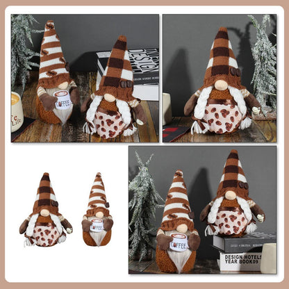 Gnome Plush Doll Shelf Sitter 2pcs – Swedish Tomte Elf Figurines for Coffee Bar, Farmhouse Kitchen & Home Decor – Cute Dangle Leg Gnomes Gift for Coffee Lovers