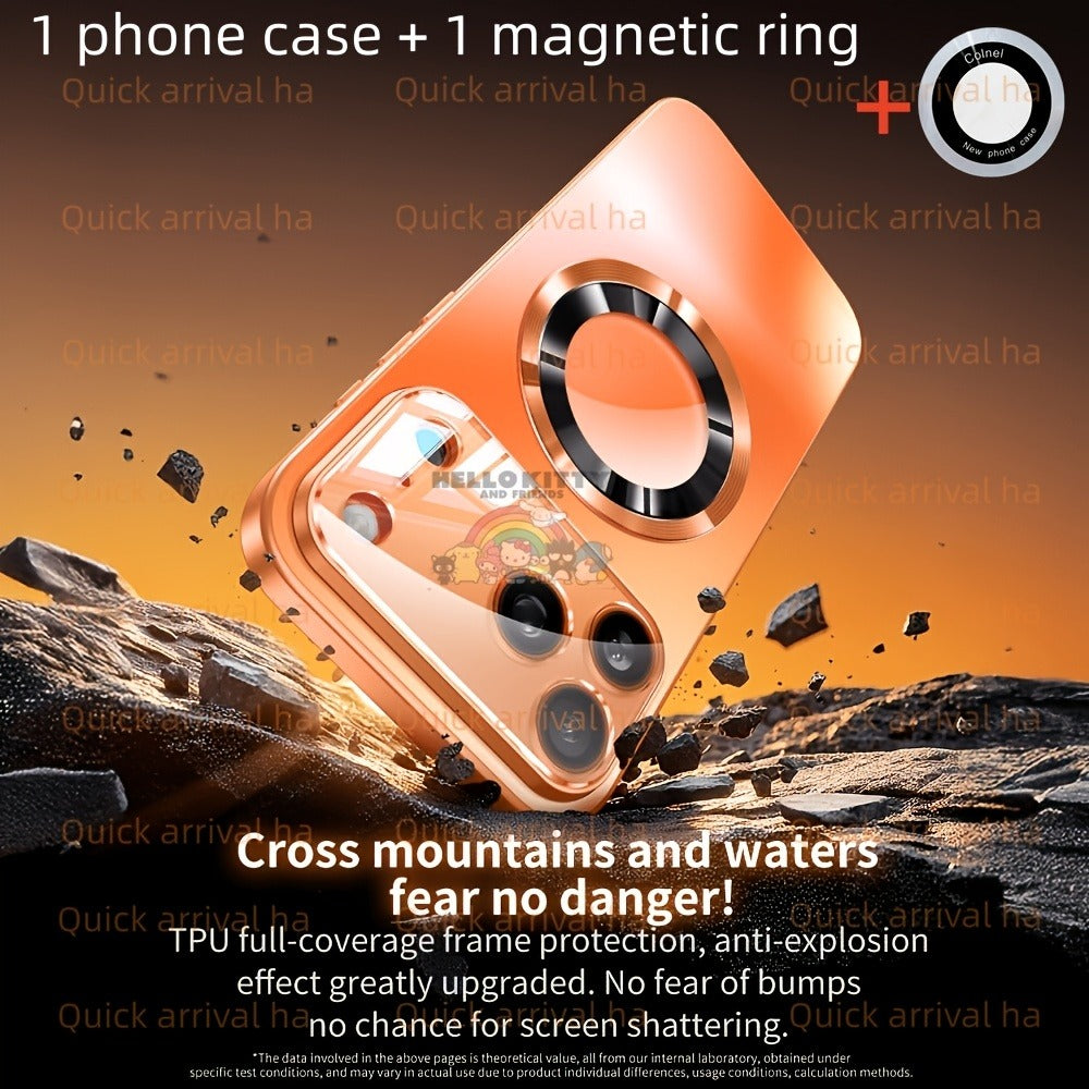 Phone Case Matte Titanium-Finish Magnetic Cover with Built-In Glass Lens Protector for Select iPhone Models