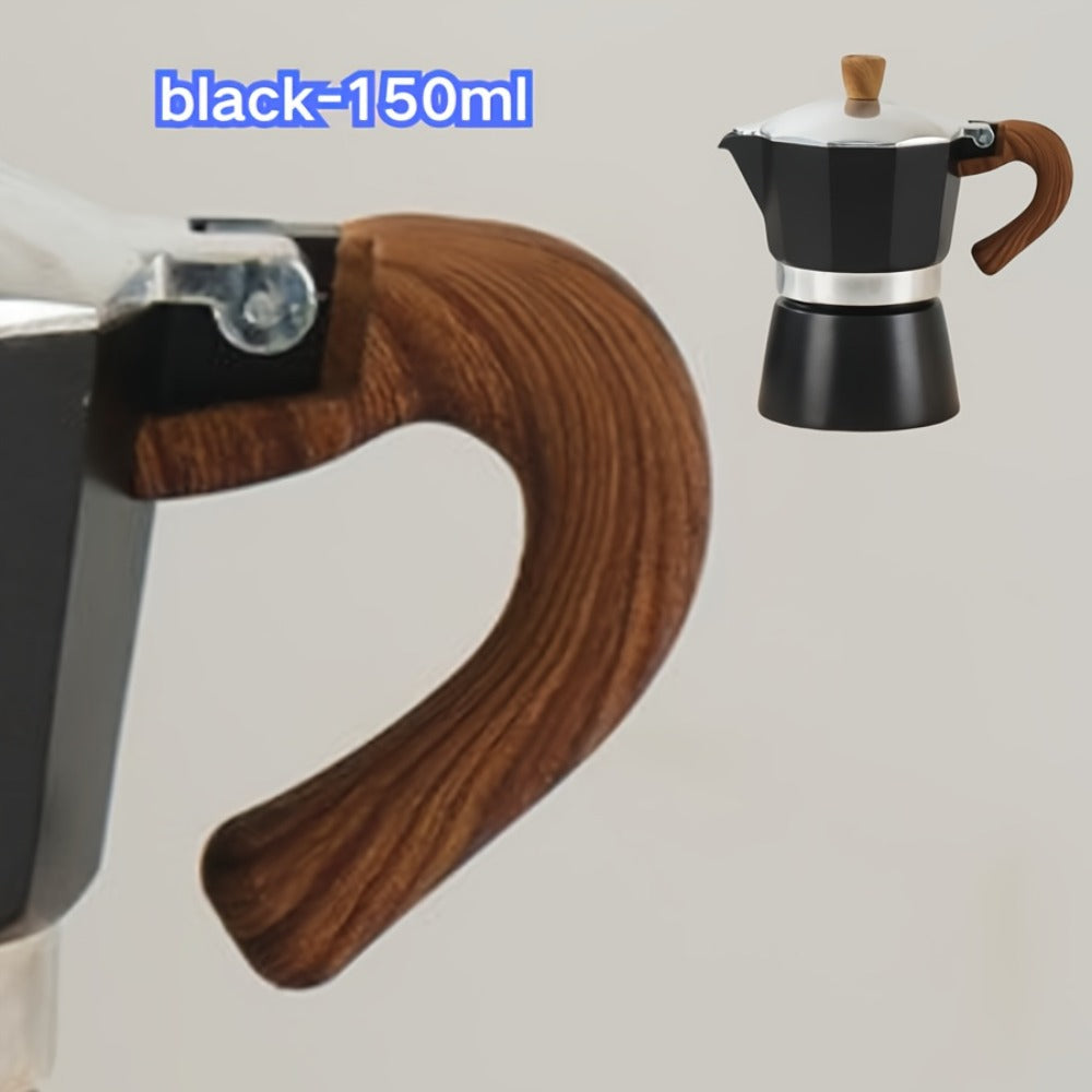 Classic 150ml Stovetop Moka Pot with Faceted Body, Wood-Look Handle and Seven Color Options