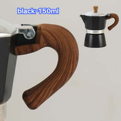 Classic 150ml Stovetop Moka Pot with Faceted Body, Wood-Look Handle and Seven Color Options