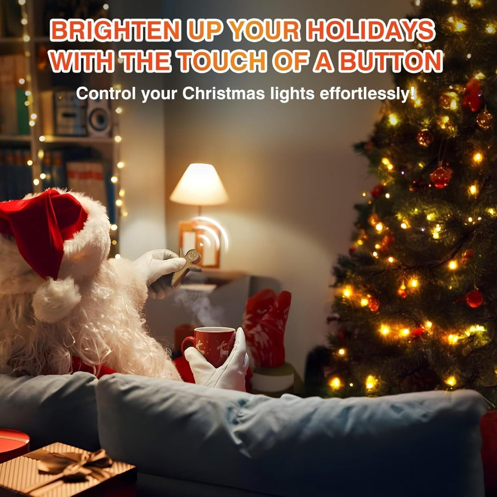 Christmas Tree Remote Control Socket with Built-in Music Function – Wireless 100-Foot Range Outlet Switch for Holiday Lights & Decorations, Gingerbread Design, Easy Plug-In Setup