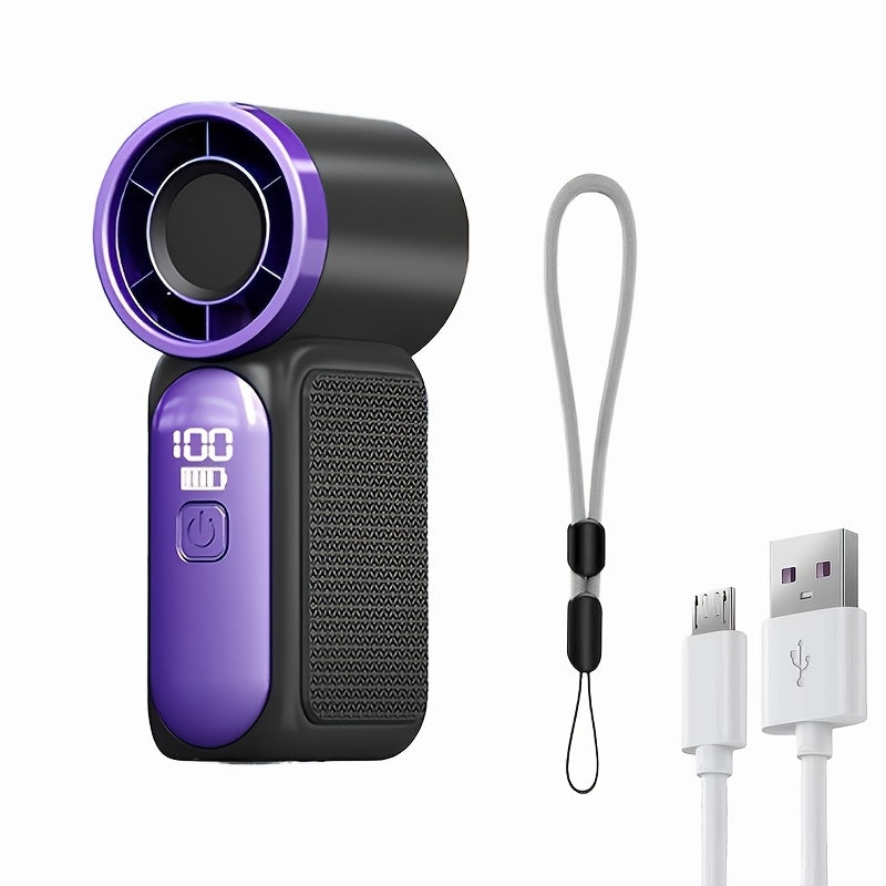 Mini Turbine Handheld Fan with Numeric Speed Control, USB Rechargeable Power and Two Color Choices