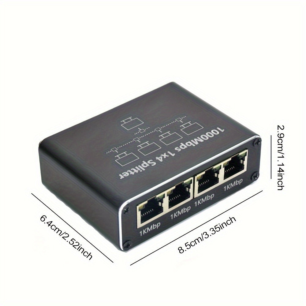 Gigabit Ethernet Splitter 1 to 4 Port 1000Mbps High-Speed LAN Network Adapter with USB Power Cable, Supports 4 Devices Simultaneously, Plug and Play RJ45 Hub for Home Office Gaming Smart TV NAS