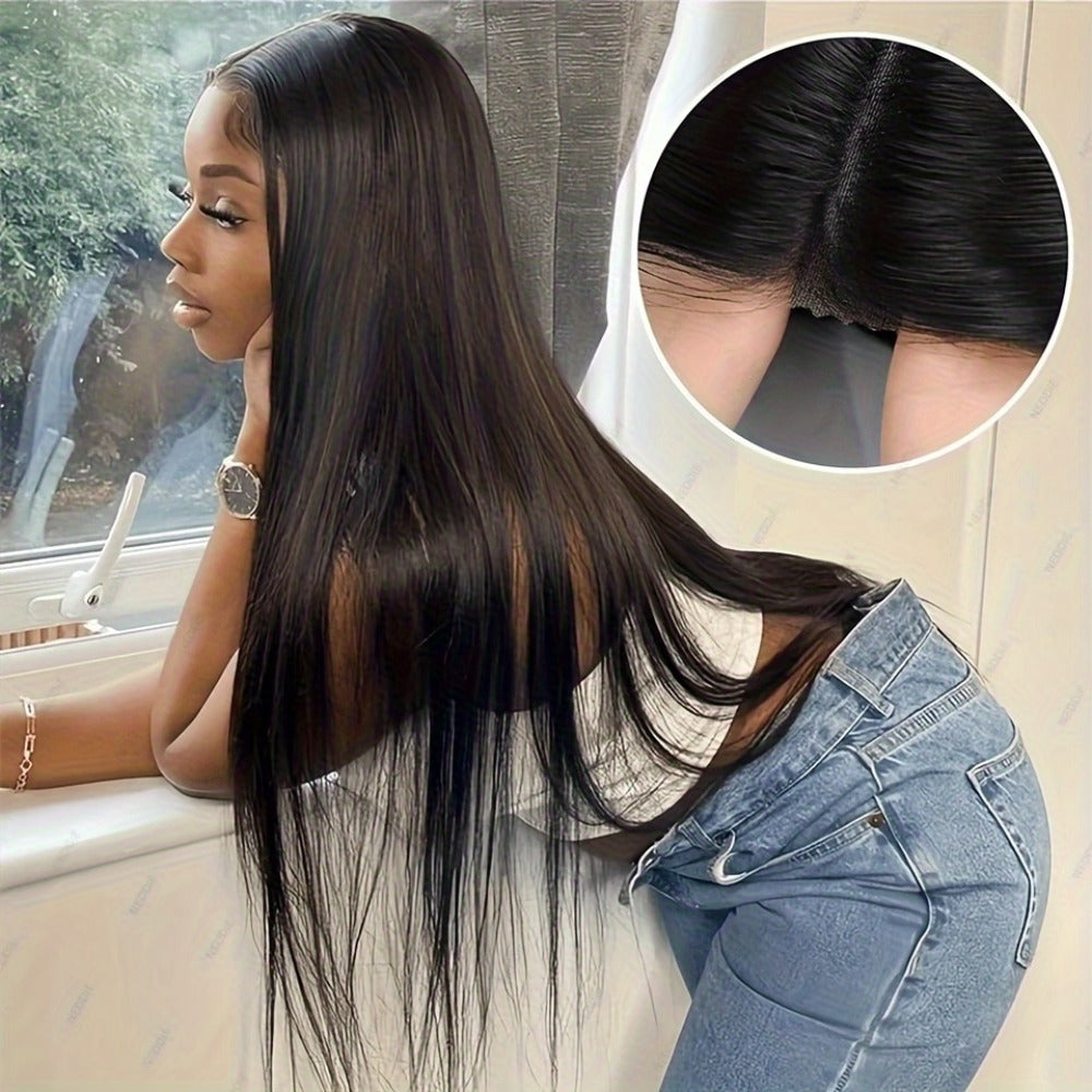 Straight Black Human Hair Wig with 5x5 HD Lace Closure and Nine Length Options from 16 to 34 Inches