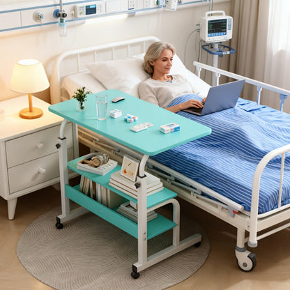 Overbed Table with Casters Adjustable Height – Bedside Nursing Table for Hospital & Home Care, Rolling Laptop Desk for Elderly & Patients, Meal Tray Stand, Multiple Colors
