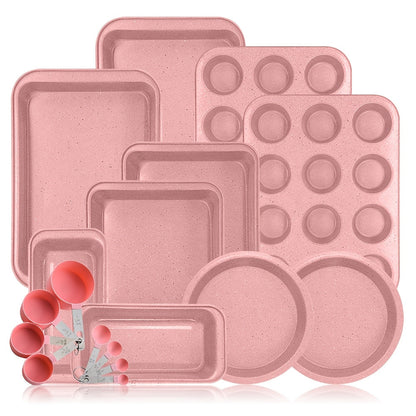 Mixed-Color Bakeware Set with 2–18 Pieces, Cake and Muffin Pans, Trays, Racks and Tools Pictured
