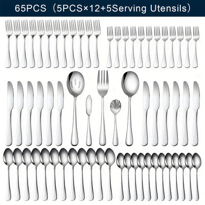 20-, 24-, 30- or 65-Piece Flatware Set in Silver or Black with Option-Specific Serving Utensils