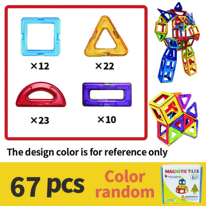 Magnetic Tiles 67-Piece Bicolor Open-Frame Geometry Building Set with Curves, Squares and Triangles