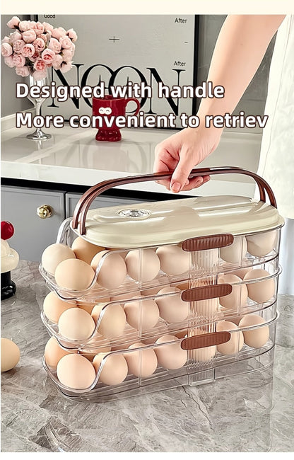 Egg Rack Kitchen Organizer Double-Row Auto-Rolling Dispenser with One, Two or Three Layer Options