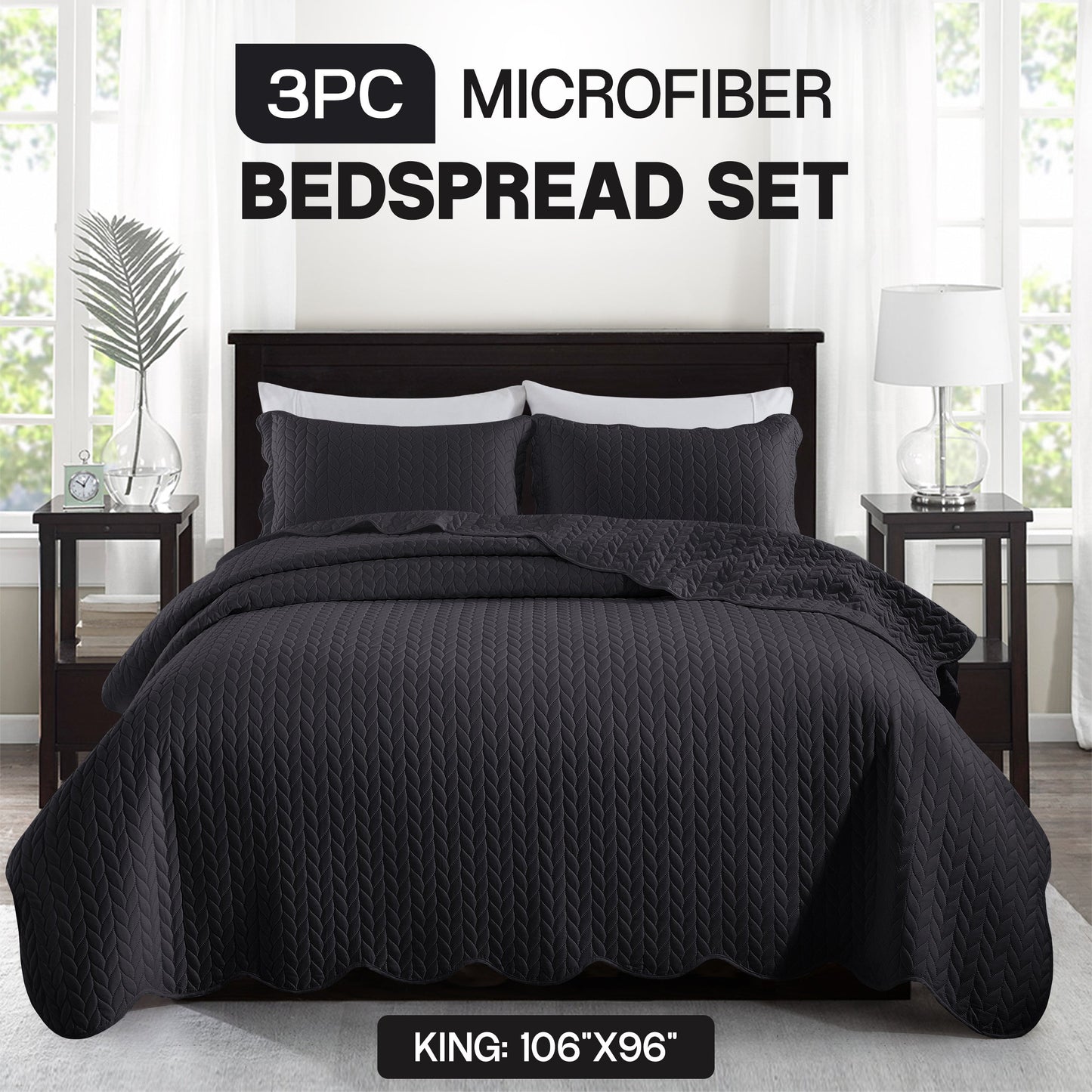 Chevron-Texture Three-Piece Bedspread Set in 16 Colors with Twin, Queen-Full, King and California King Sizes