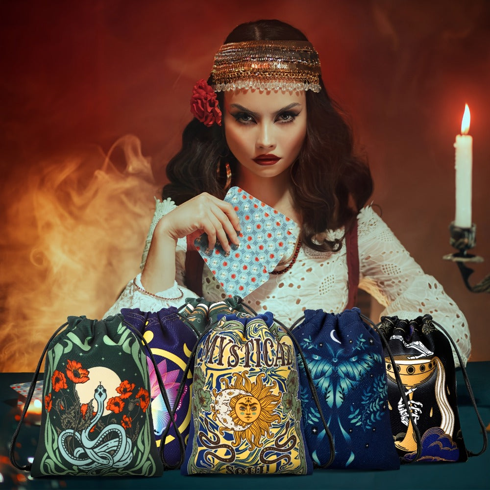 Velvet Tarot Card Drawstring Pouches, 16-Piece Set in 7.1 x 5.9 Inch Size for Cards, Dice, Crystals and Jewelry Storage