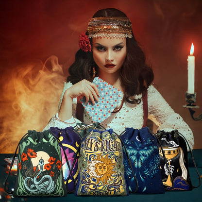 Velvet Tarot Card Drawstring Pouches, 16-Piece Set in 7.1 x 5.9 Inch Size for Cards, Dice, Crystals and Jewelry Storage