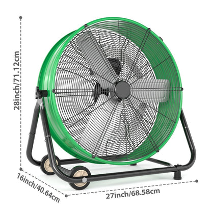 Industrial Drum Floor Fan with Three Speeds, Tilt Frame and 24- or 30-Inch Black, Orange, Green or Yellow Options