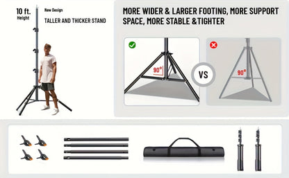 10x10ft Heavy Duty Backdrop Stand Kit - Photography Background Support System with 2 Stands, 4 Crossbars, 4 Clamps & Carry Bag for Photo Studio, Video Shoots, Parties & Events
