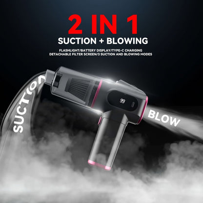 Cordless Handheld Vacuum Cleaner with Suction and Blowing Modes, USB-C Cable and Four Nozzle Attachments