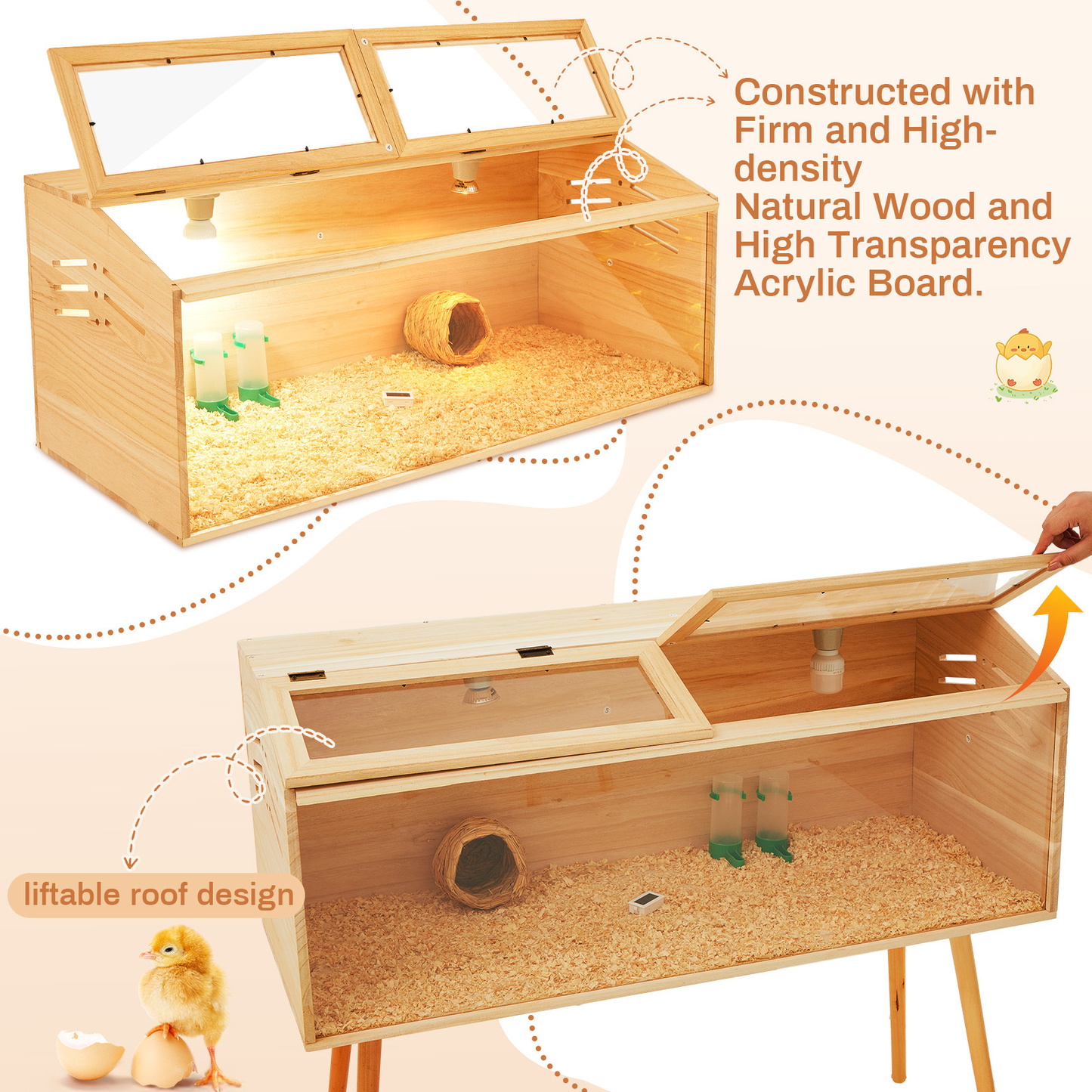 Brooder Box Kit 40x16x16 in for Chicks, Quail & Ducks – Indoor/Outdoor with Leg Stand, Sliding Door, Bulb Set & Feeder for Baby Chickens, Hamsters, Lizards