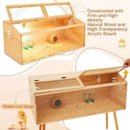 Brooder Box Kit 40x16x16 in for Chicks, Quail & Ducks – Indoor/Outdoor with Leg Stand, Sliding Door, Bulb Set & Feeder for Baby Chickens, Hamsters, Lizards