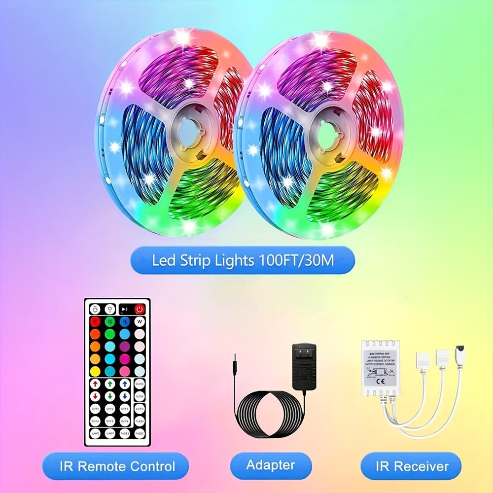 LED Strip Lights 100ft Color Changing with 44-Key Remote & Power Supply – RGB Light Strip for Bedroom Ceiling Living Room Festival Wedding Party Decor 30m