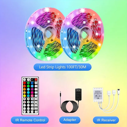 LED Strip Lights 100ft Color Changing with 44-Key Remote & Power Supply – RGB Light Strip for Bedroom Ceiling Living Room Festival Wedding Party Decor 30m