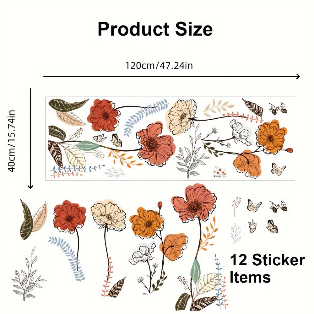 12-Piece Bohemian Wildflower Wall Sticker Set with Separate Floral Decals and 28.74 x 27.56 in Layout