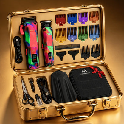 Graffiti Hair Clipper Kit with 7500 RPM Motor, Ten Color-Coded Guide Combs, Storage Case and Grooming Accessories