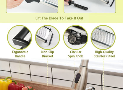 Adjustable Mandoline Slicer with Five Thickness Settings, Hand Guard and Optional Protective Gloves